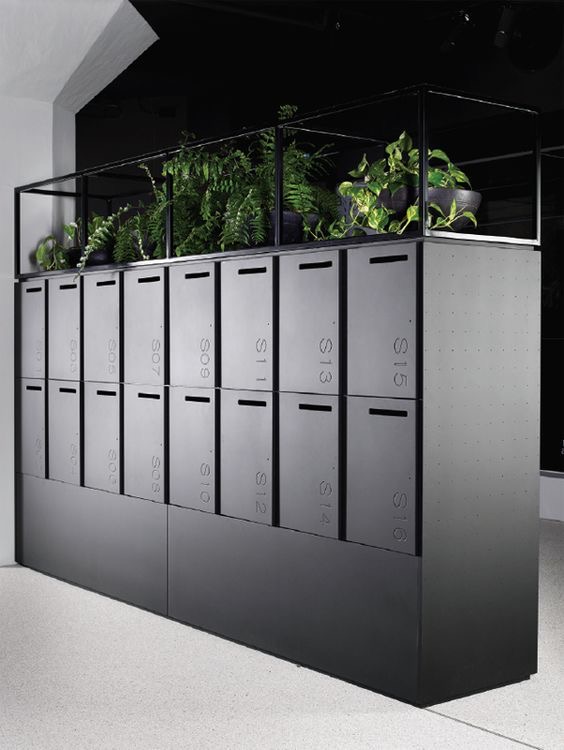 Contemporary storage lockers with plant display integration